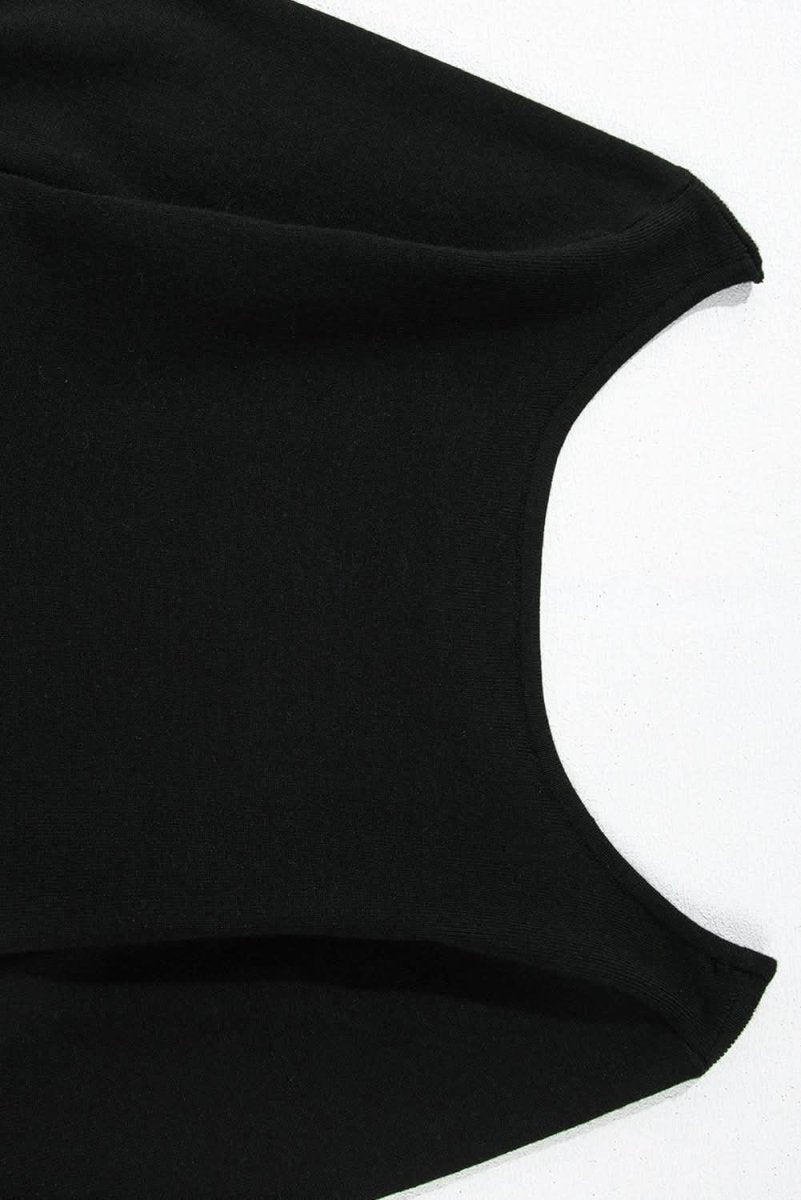 Black Ribbed Knit Long Sleeve Scoop Neck Peplum Patchwork Top - Love Salve